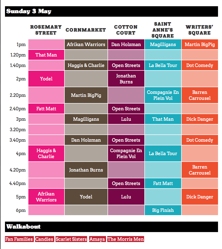 Festival of Fools 2015 Timetable